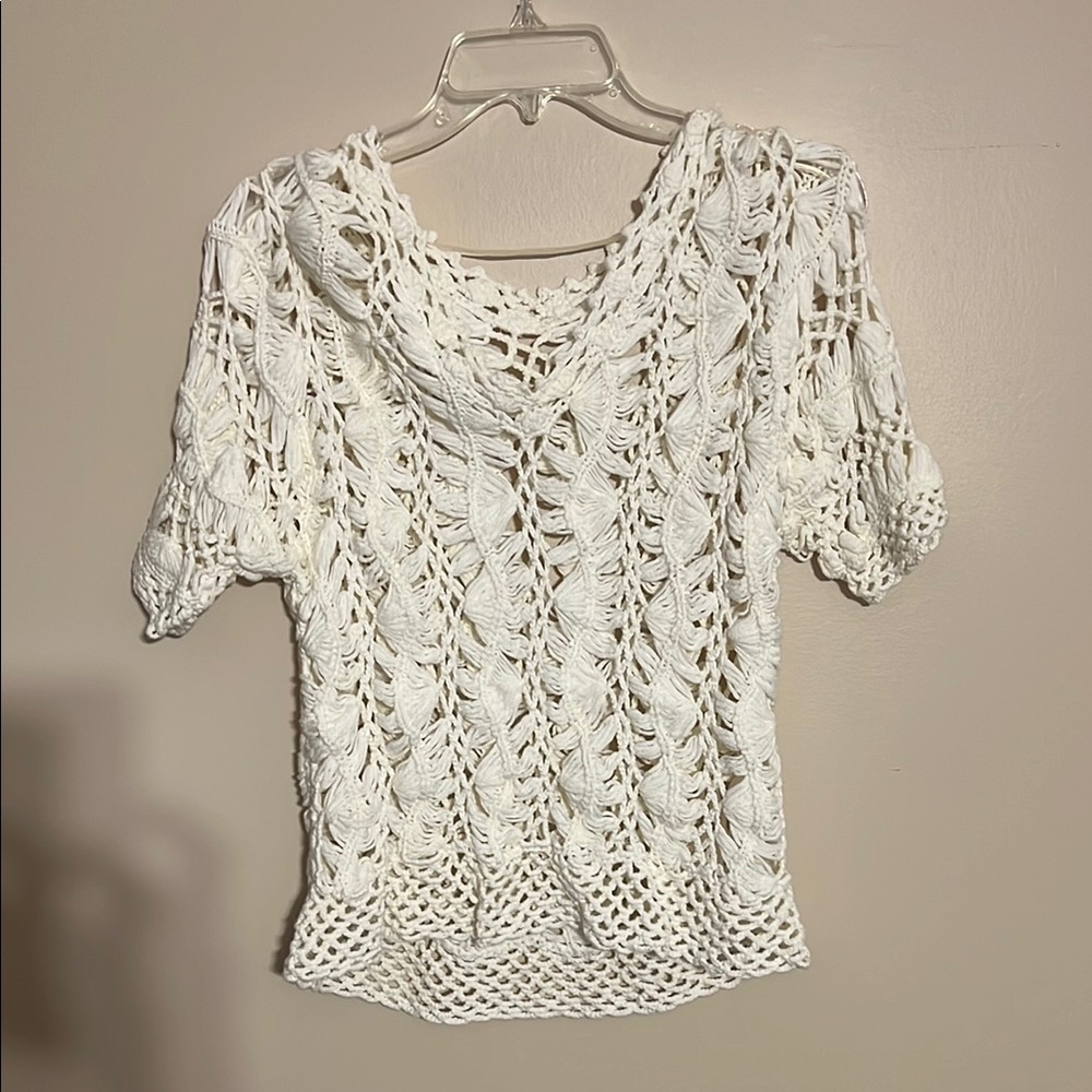 White Crochet Knit Top